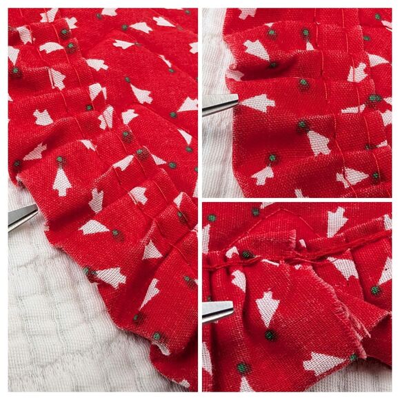 Vintage Quilted Christmas Tree Placemats Ruffled Edge Oval Set of 3 Red White - Picture 8 of 8